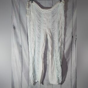 Bless White Fringe Hollowout Streetwear Beach Festival Rave Pants